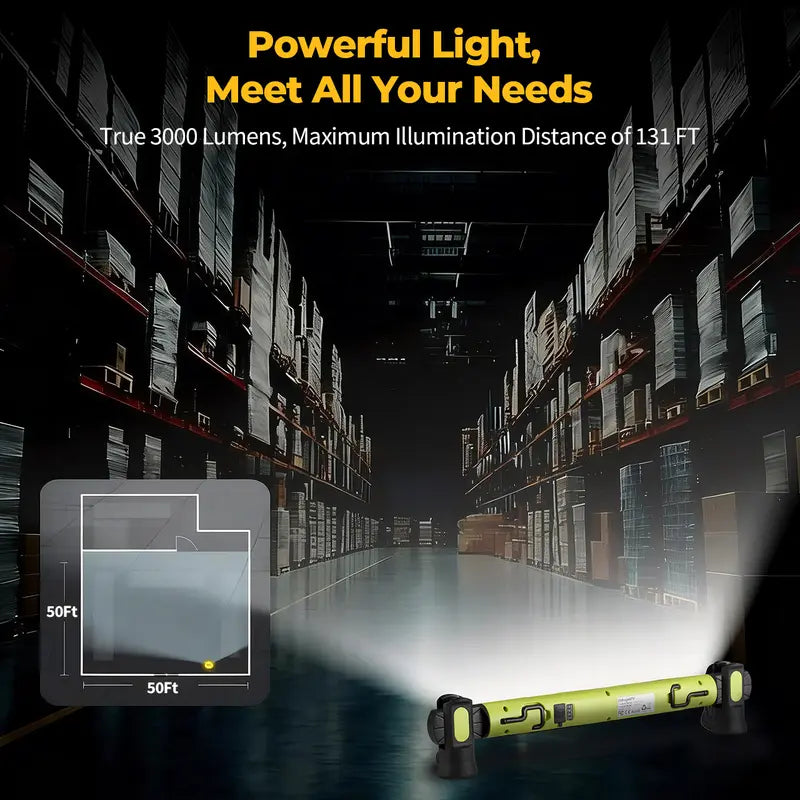 Under Hood Work Light Bar, 3000LM LED Magnetic Light Bar with Hooks, 5200mAh Cordless Rechargeable Hood Light, Single Pack, Ideal for Mechanic, Car Repair & Garage Use