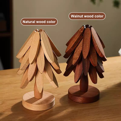 5 Pcs Wooden Tree Shaped Coasters Set