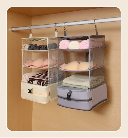 Collapsible 4-Tier Hanging Travel Storage Organizer | Your Portable Closet for Home & Trips