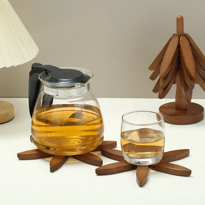 5 Pcs Wooden Tree Shaped Coasters Set