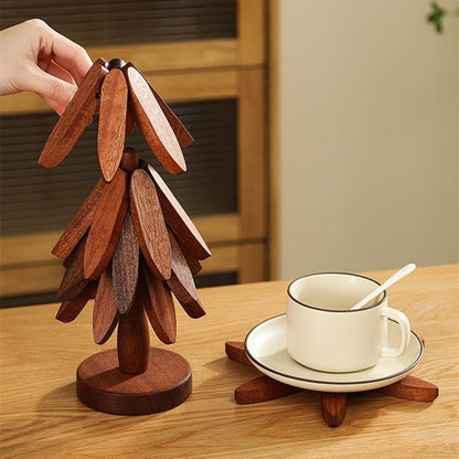 5 Pcs Wooden Tree Shaped Coasters Set