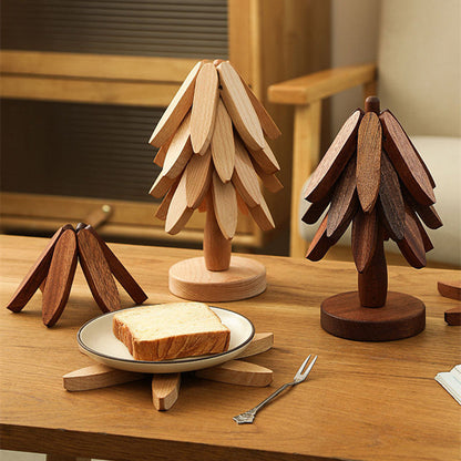 5 Pcs Wooden Tree Shaped Coasters Set
