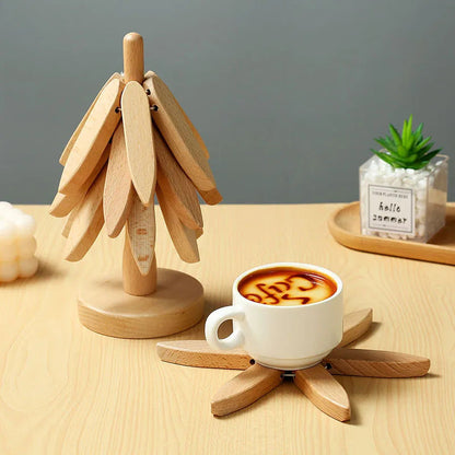 5 Pcs Wooden Tree Shaped Coasters Set