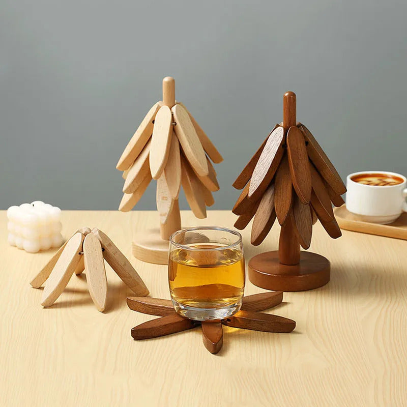 5 Pcs Wooden Tree Shaped Coasters Set