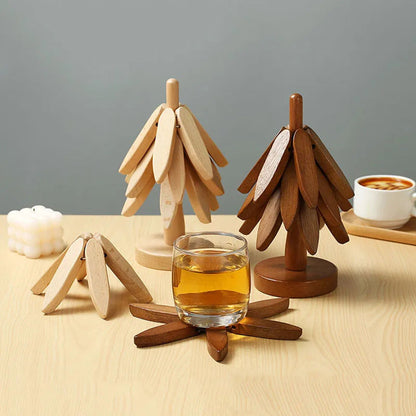 5 Pcs Wooden Tree Shaped Coasters Set