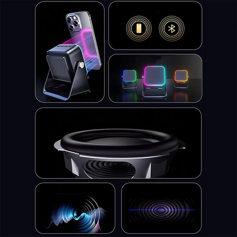 🎶📱 5-in-1 Wireless Induction Speaker with Adjustable Phone Stand