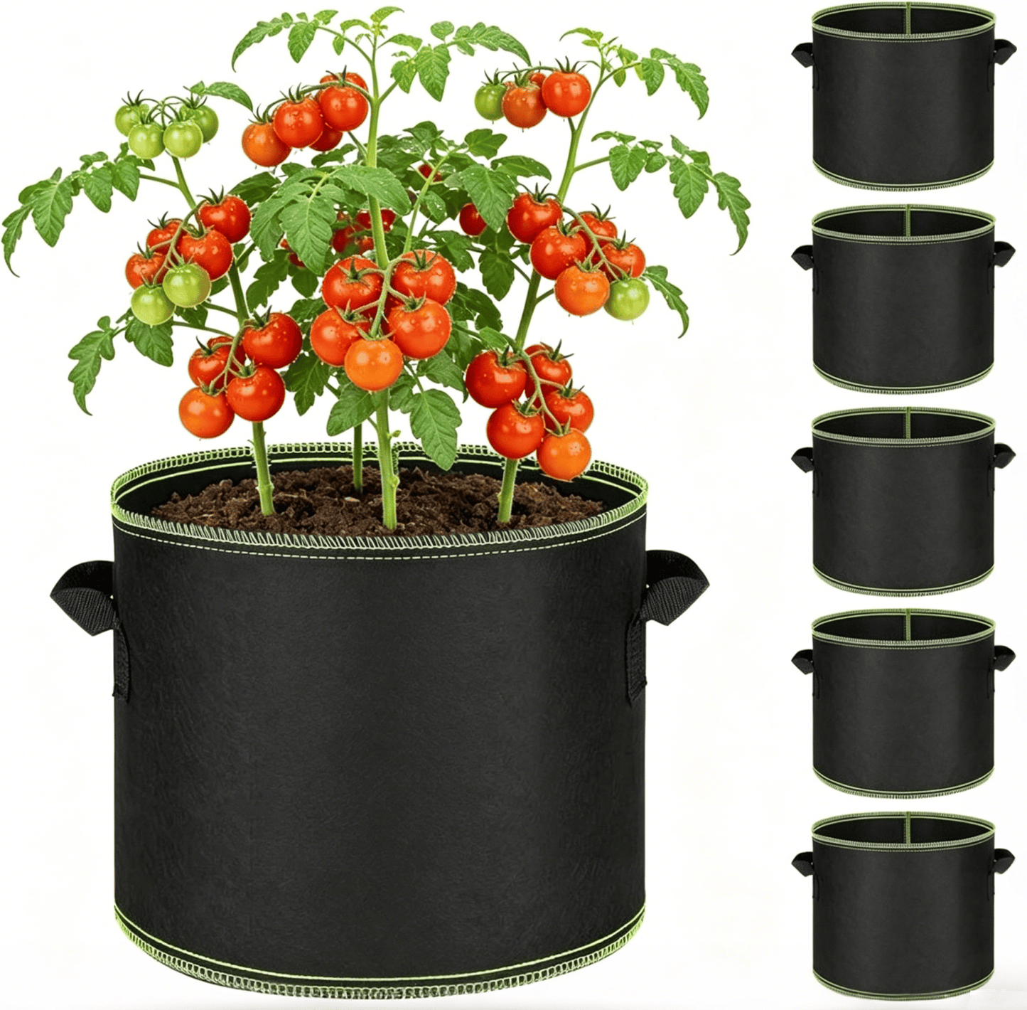 5 Gallon Grow Bags – Heavy Duty Aeration Fabric Pots with Handles for Vegetables, Flowers & Fruits
