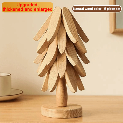 5 Pcs Wooden Tree Shaped Coasters Set